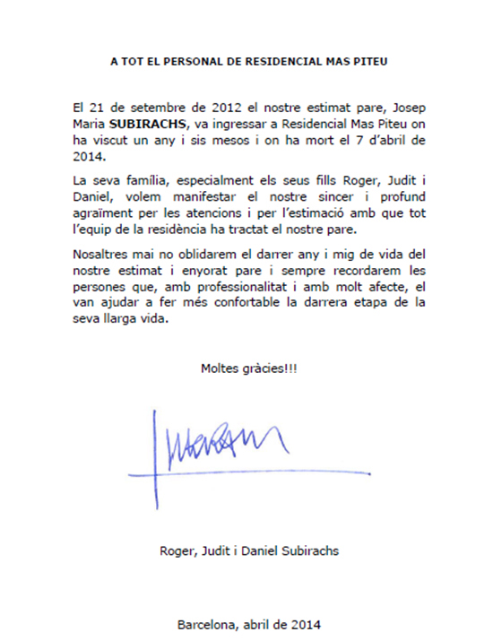 carta familia subirachs