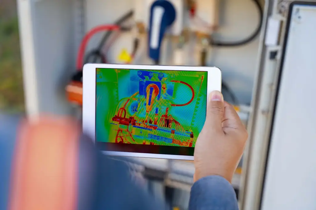 Pantalla de tauleta mostrant una visió tèrmica per a la detecció d'incidents i caigudes en temps real.
